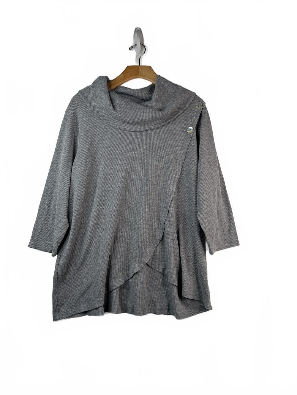 Leo & Nicole Heather Gray Ribbed Knit Cowl Neck Pullover 2X